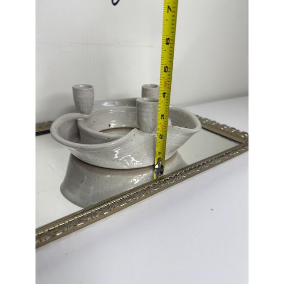 Unique Ceramic Candle Holder Signed Pottery Contemporary Center Piece, 3 candle - Picture 6 of 8